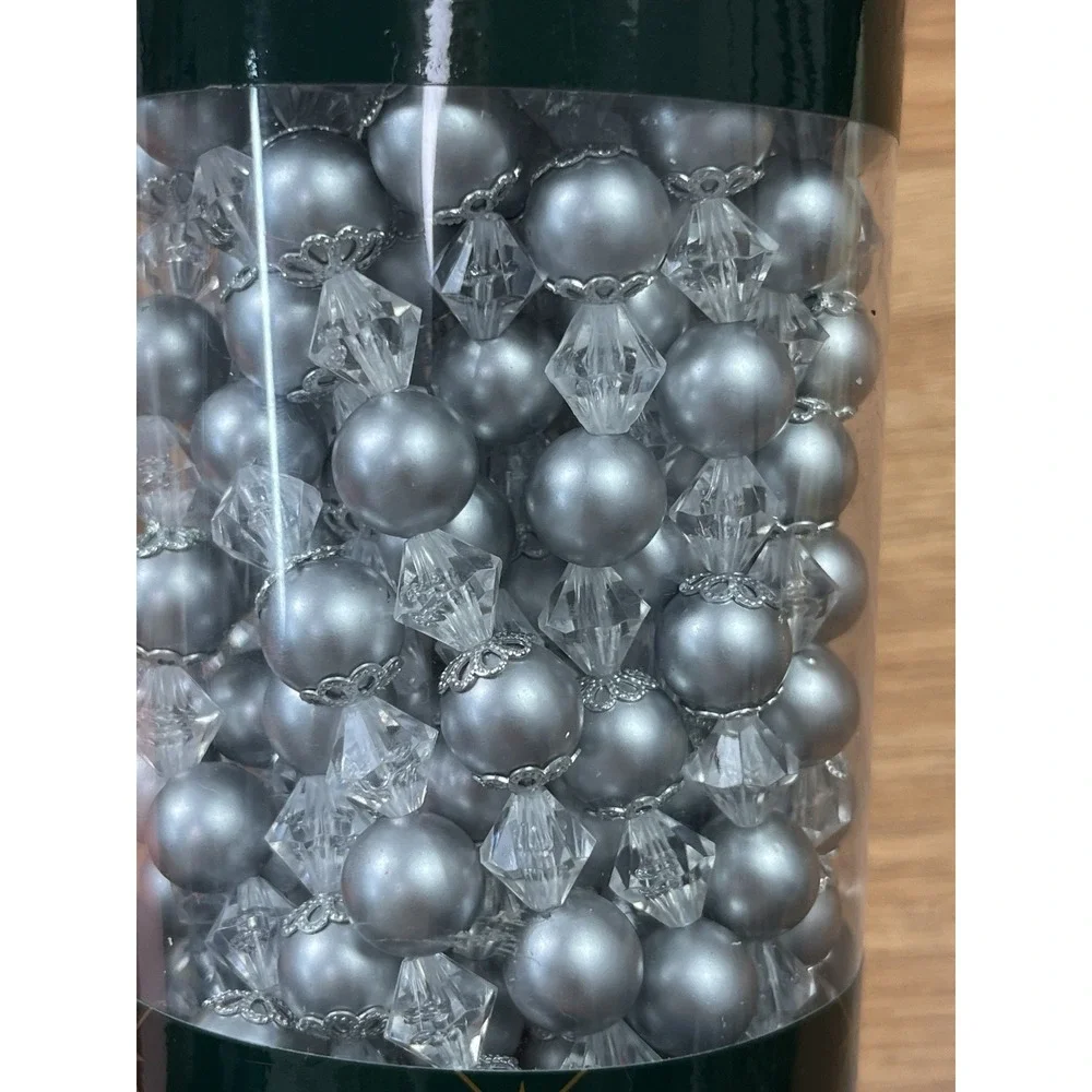 Home For‎ The Holidays 20 Foot Beaded Garland Silver & Clear NEW